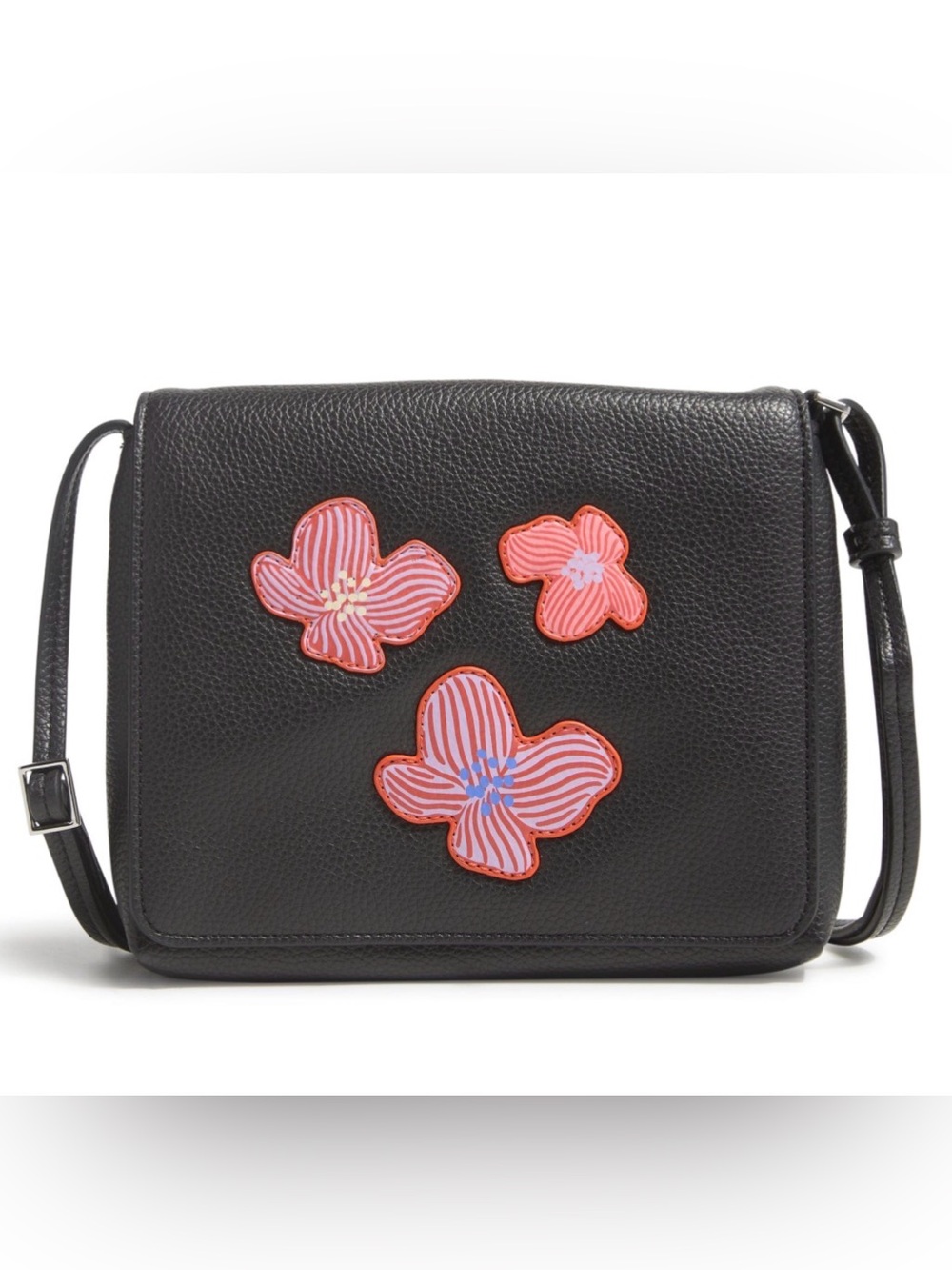 NWT VERA BRADLEY Black Faux Leather Crossbody Bag *Mock Orange on Moonless Night